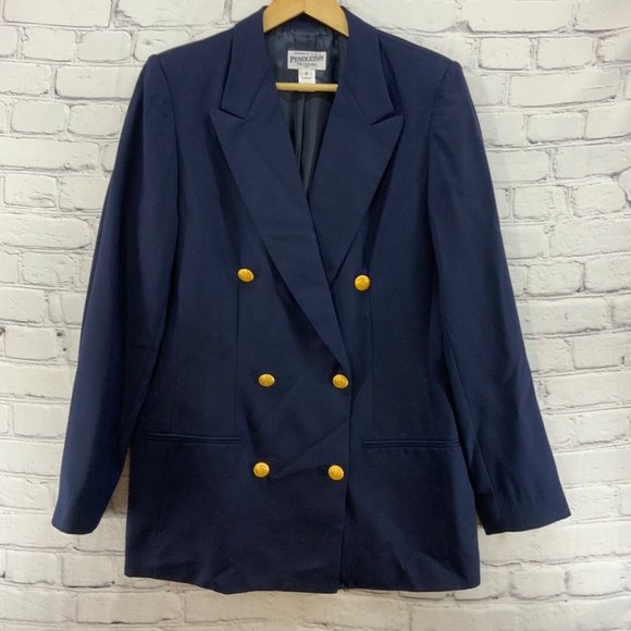 Pendleton Jackets & Blazers - Pendleton Suit Blazer Womens Sz 10 Dark Blue 100% Virgin Wool Gold Buttons